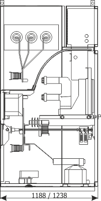 Przekrój przez szafę rozdzielnicy RXD - Pole liniowe 12/17,5 kV z wyłącznikiem