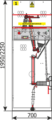 Przekrój - Widok z frontu rozdzielnicy Rotoblok - pole transformatorowe