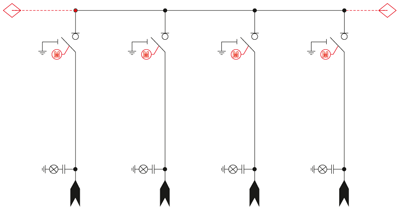 Schemat elektryczny rozdzielnicy TPM - 4 pola liniowe