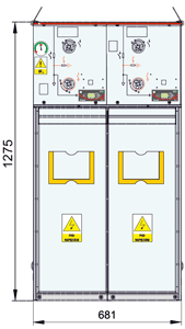 Widok z frontu rozdzielnicy TPM - 2 pola transformatorowe