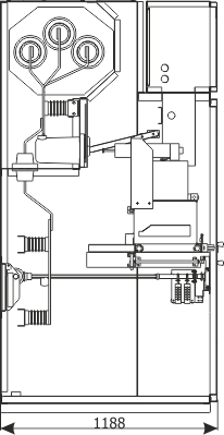 Cross-section - Metering bay with a separate compartment of main busbars, 12 kV