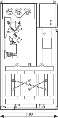 Cross-section - Auxiliary transformer bay - with a transformer up to 40 kVA, 6/0.4 kV