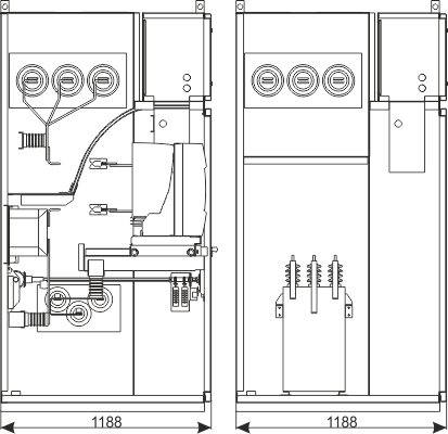 Cross-section - Reactive power compensation set - with a capacitor bank up to 700 kvar; 6.6 kV