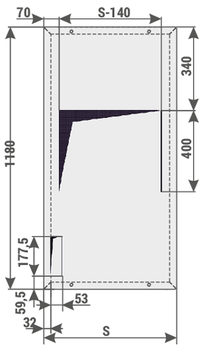 RELF - Floor hole layout for the range of cabinets with a depth of 1250 mm