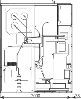 Cabinet cross-section RELF 36 - Metering bay - withdrawable module with voltage transformers