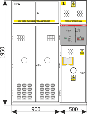 Front view Rotoblok SF - bay with an auxiliary transformer with a max. power of 25 kVA