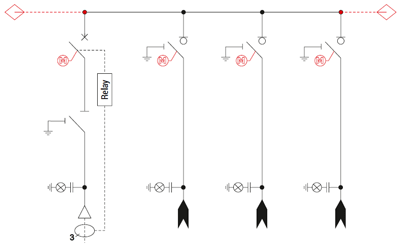 WLLL / LLLW configuration (circuit breaker feeder, 3 line feeders)