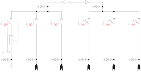 Schemat elektryczny rozdzielnicy TPM - Połączenie górne rozdzielnic TLL+ + LLL+