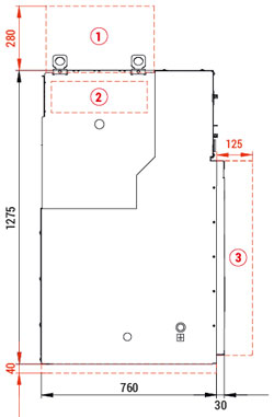 TPM switchgear side views and dimensions