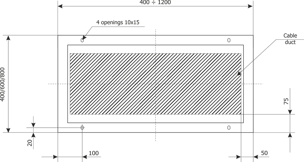 Arrangement of holes in the foundation for the installation of the switchgear