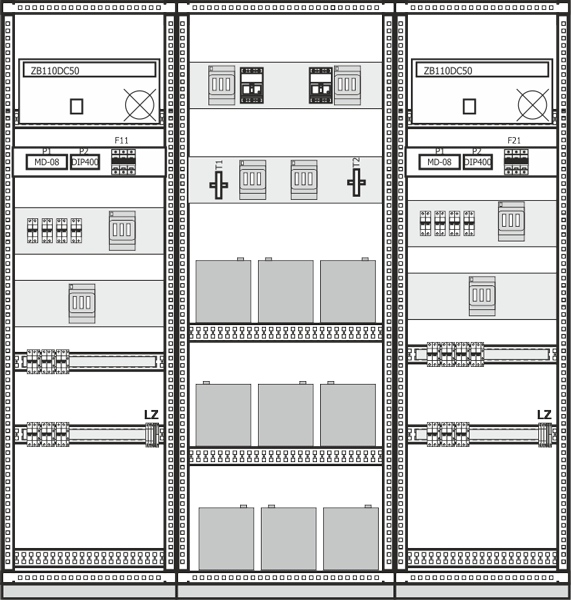 Arrangement of devices LV switchgear 110 V DC