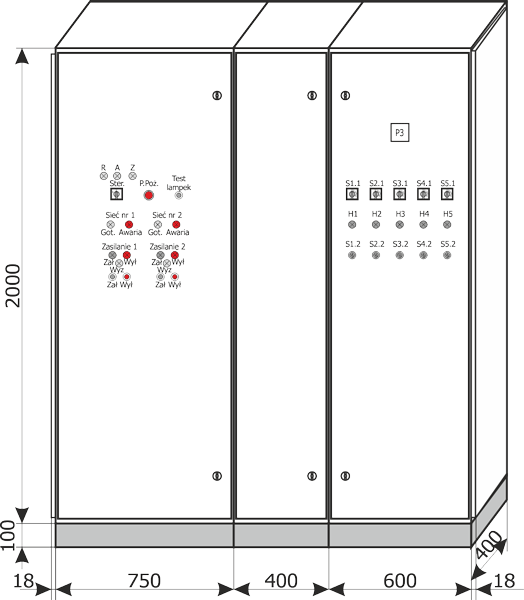External appearance of the switchgear LV switchgear 400/230 V AC