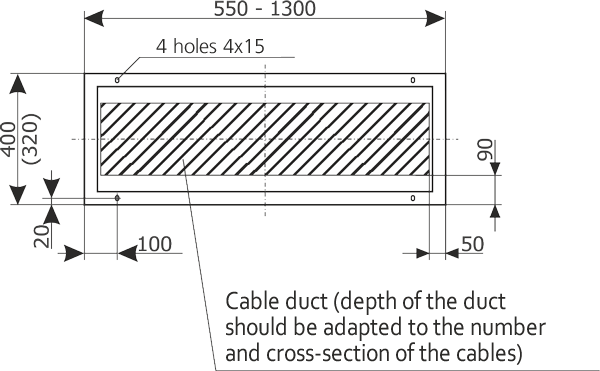 Arrangement of holes in the foundation for the installation of RN-W switchgear