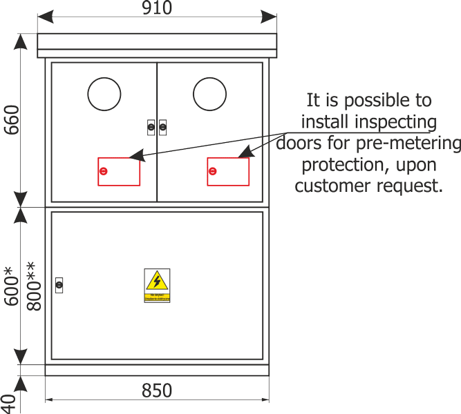 Front view - ZKP3/2L cabling & metering connection box