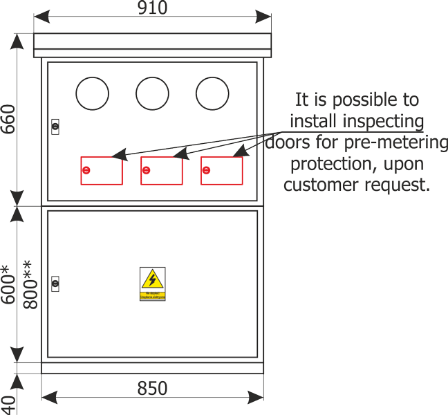 Front view - ZKP3/3L cabling & metering connection box
