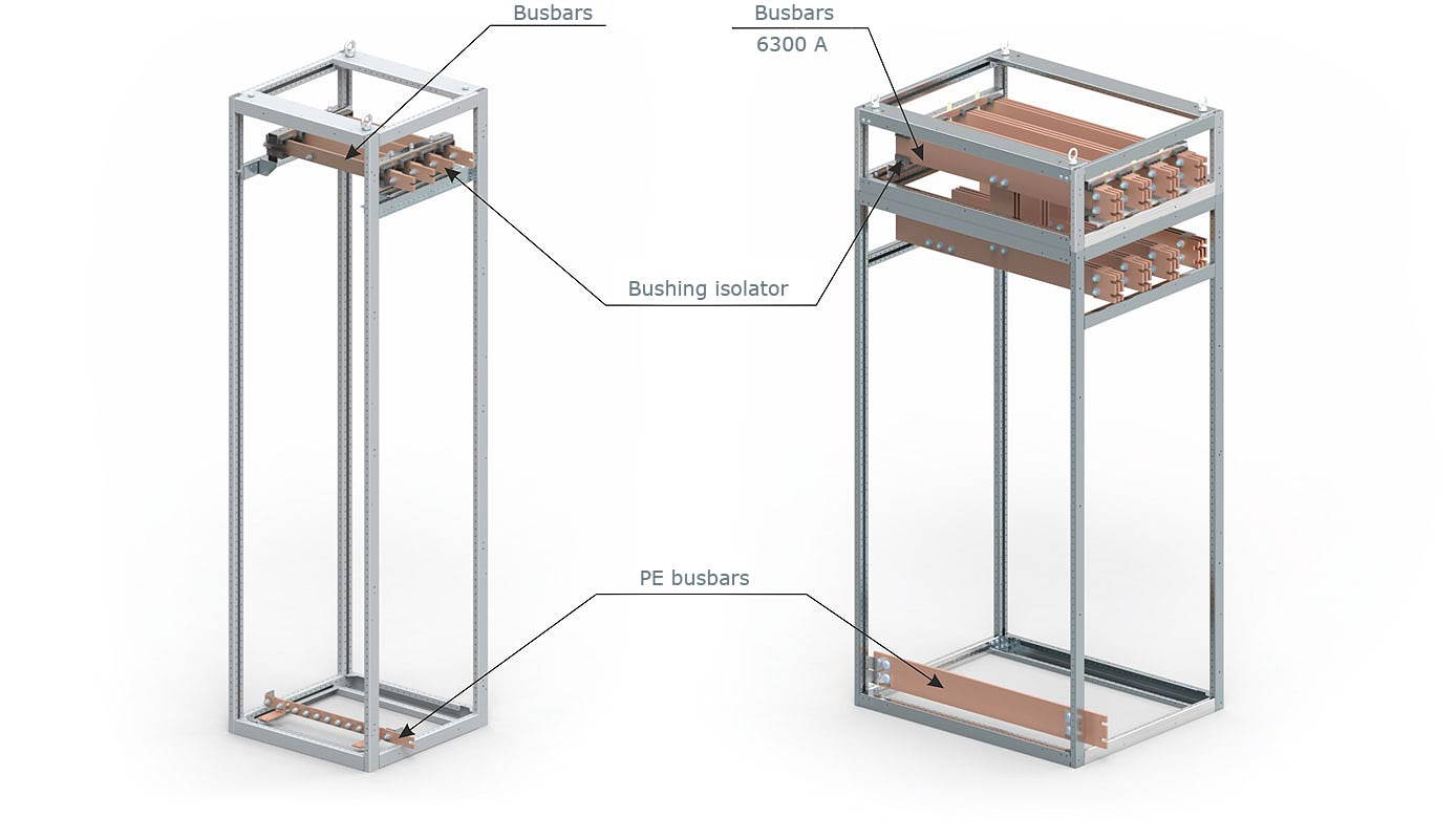 Primary busbars in a top mounted system