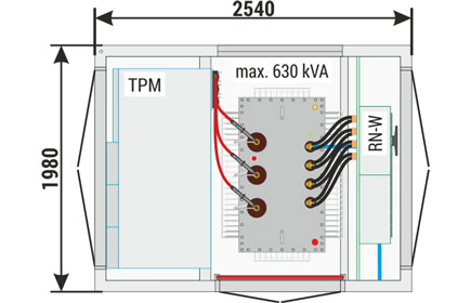 Przykład nazewnictwa stacji kontenerowej Mzb2 (2,54x1,98) 20/630-4